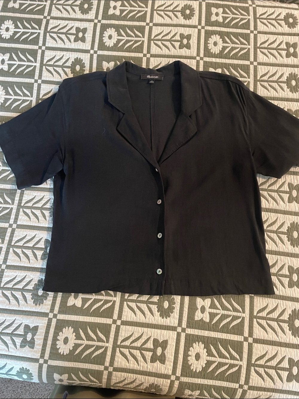 Madewell Black Crop-length Blouse, size S